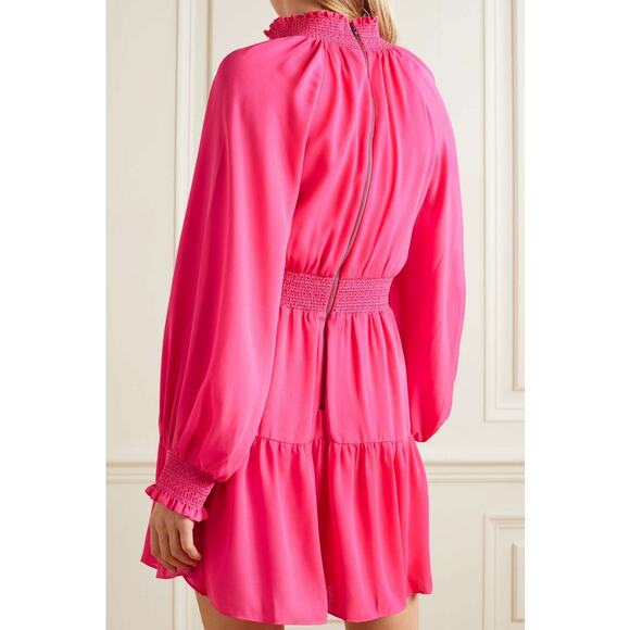 Alice + Olivia Lavania Blouson Sleeve Mini Dress in Wild Pink Smocked Waist US 8 - Picture 2 of 8